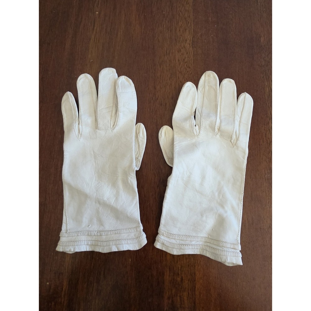 Women White Leather Kid Gloves 8in Vintage Dress Formal Evening Wrist